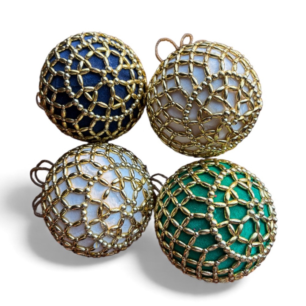 Vintage Beaded and Sequined Ornaments Gold Christmas